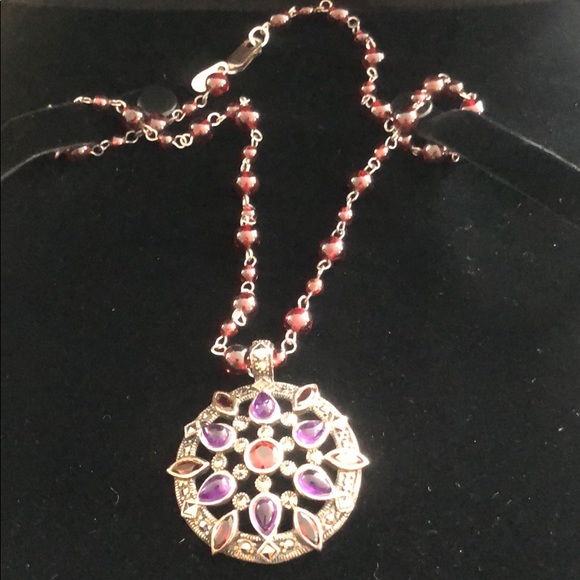 Sterling marcasite gemstone enhancer on B necklace - Picture 2 of 3